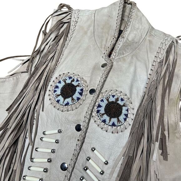 Vintage Hot Leathers Fringe Native American Beaded Biker Vest Women’s XXL - Picture 2 of 8